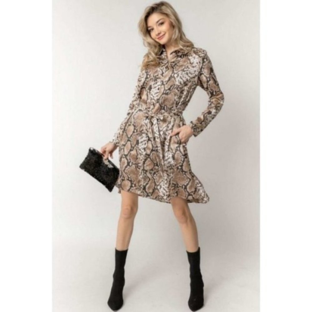 Davi & Dani Animal Python Print Shirt Dress - Picture 3 of 11